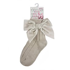 S126-BI: Biscuit Ankle Socks w/Velvet Bow (0-24 Months)